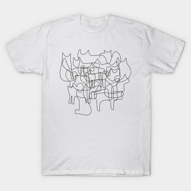 Catastrophe Pets Line Drawing Cat Art Minimalist Abstract T-Shirt by bulografik